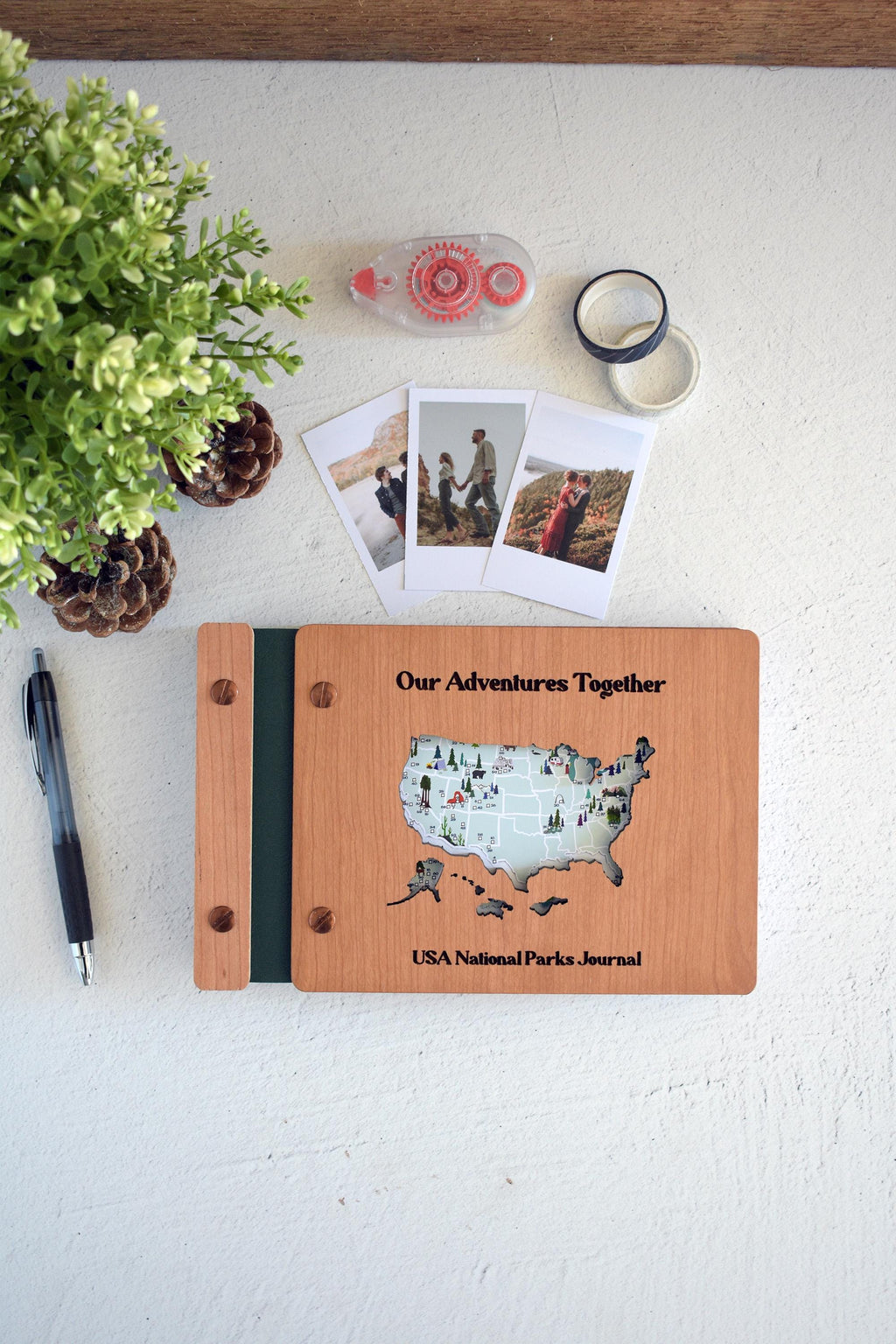 USA National Park Map Adventure Book, National Park Sign, Wooden National Parks Gift, National Park Photo Album Travel Journal Gift for him