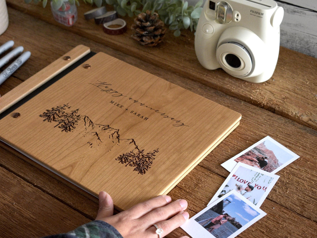 Engraved Wooden Anniversary Album - Personalized 1st Anniversary Gift