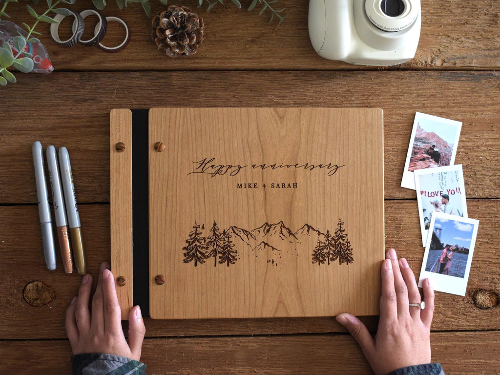 Engraved Wooden Anniversary Album - Personalized 1st Anniversary Gift