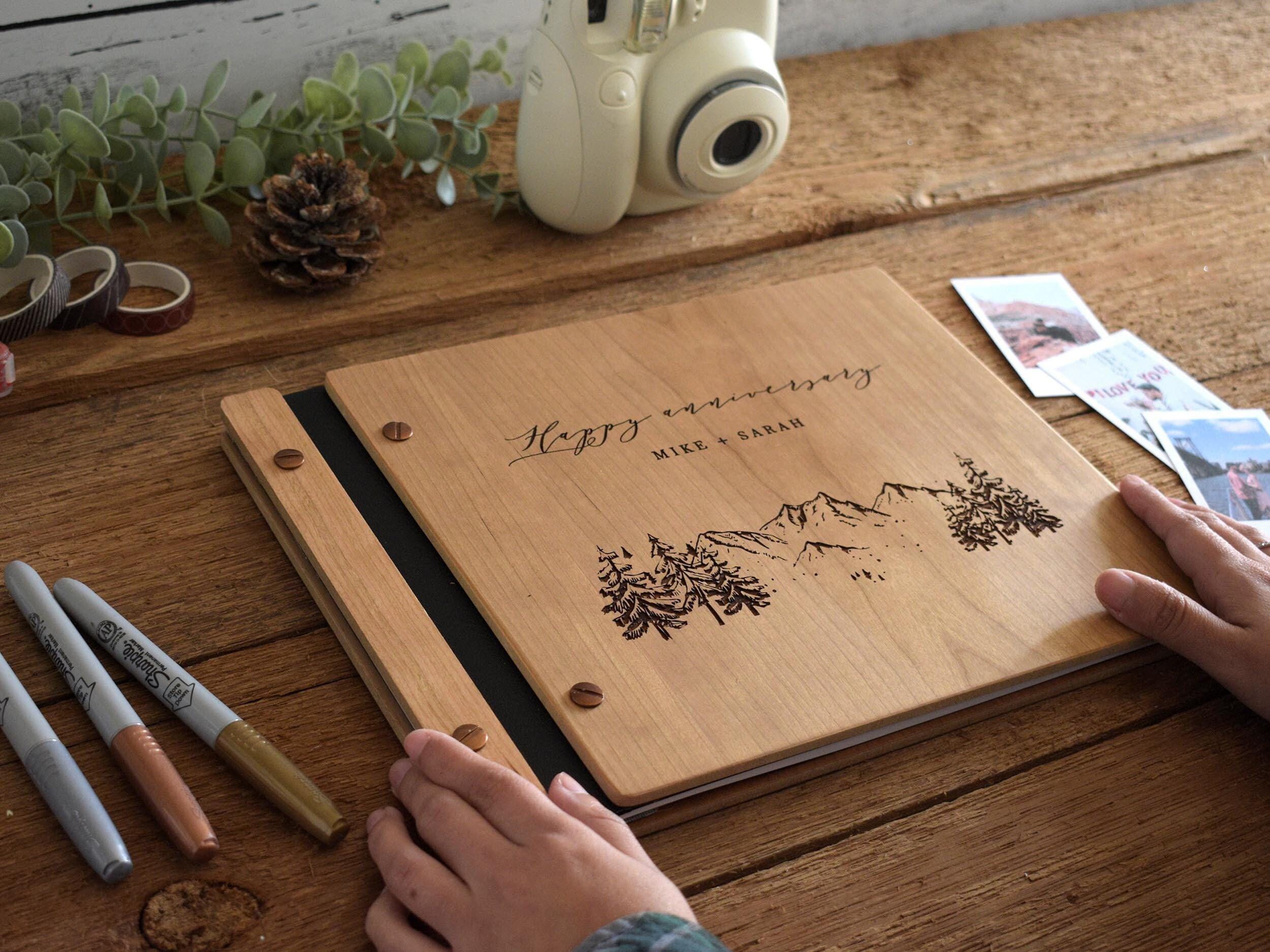 Engraved Wooden Anniversary Album - Personalized 1st Anniversary Gift