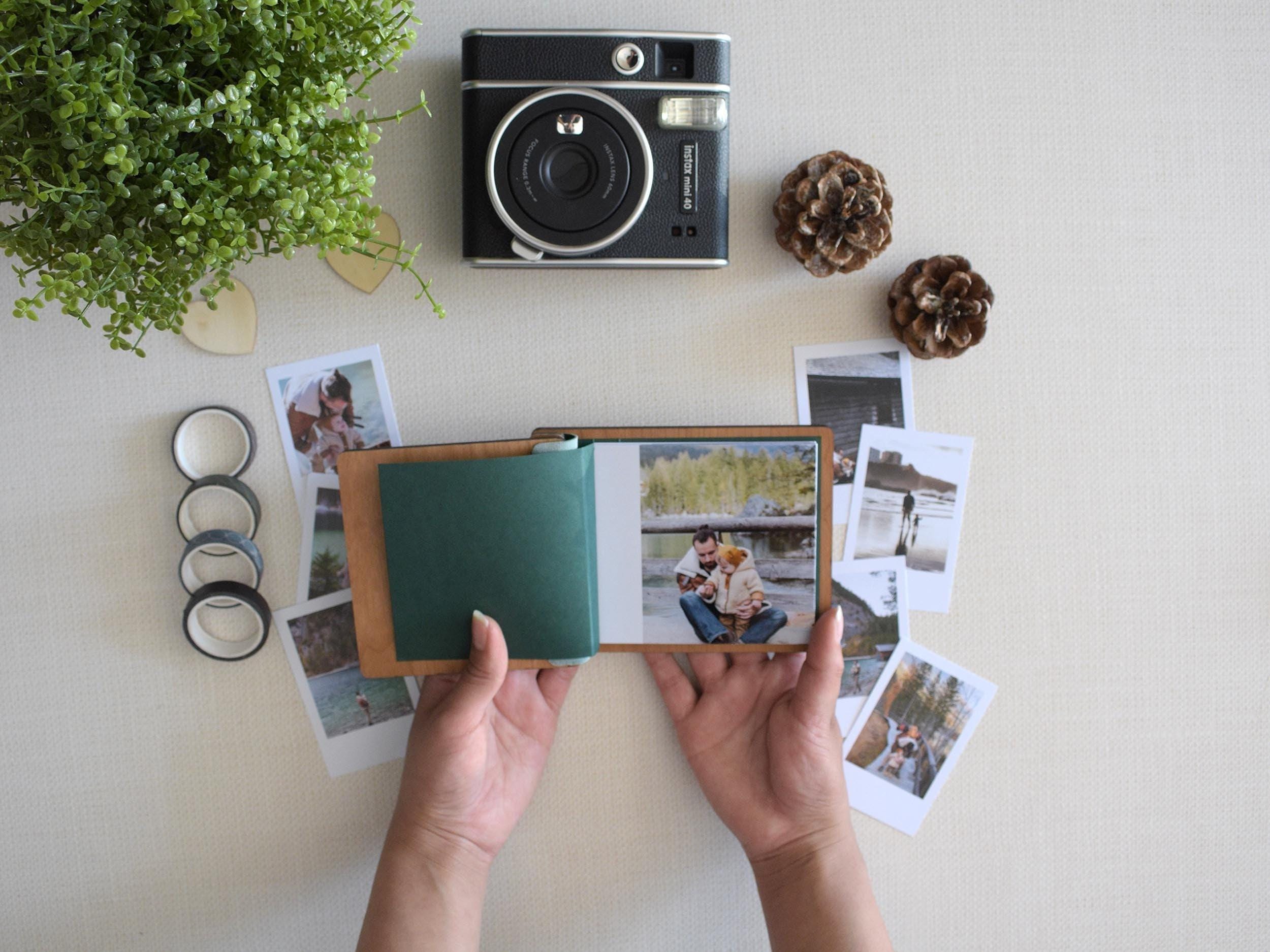 Custom Father's Day Mini Keepsake Photo Book - Handcrafted Wooden Cover, Personalized Gift for Dad