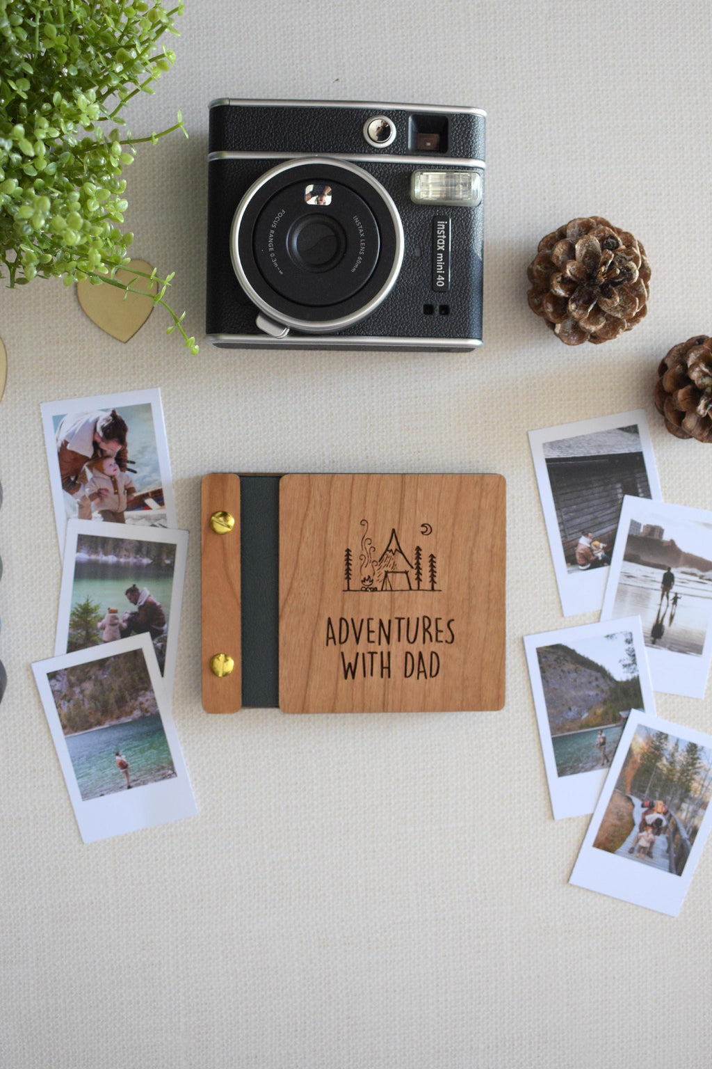 Custom Father's Day Mini Keepsake Photo Book - Handcrafted Wooden Cover, Personalized Gift for Dad