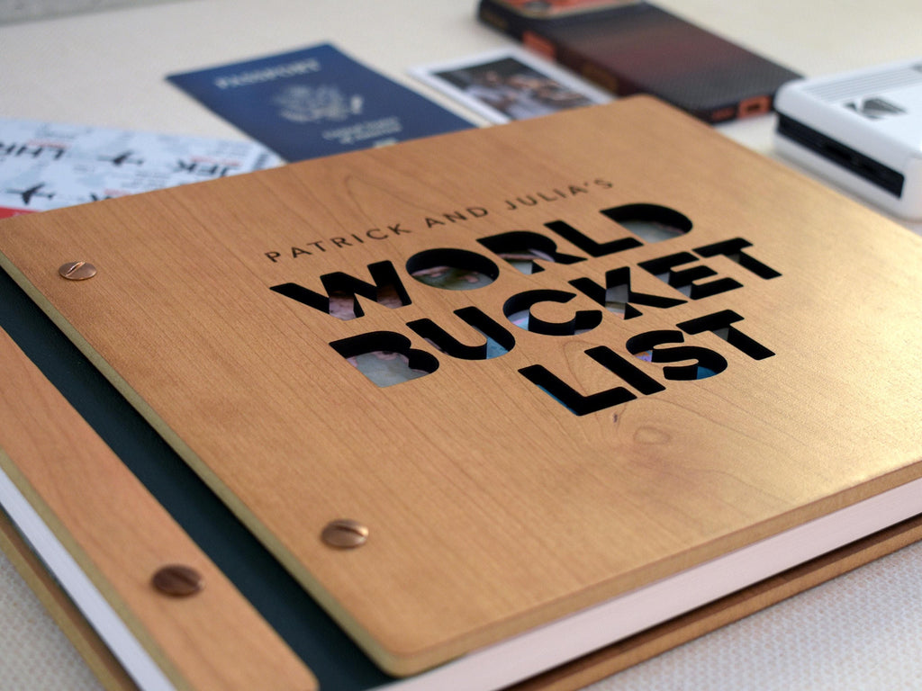 World Bucket List Adventure Book, Personalized Travel Scrapbook, Unique Valentines Gift, Couple Anniversary Gift for her or him