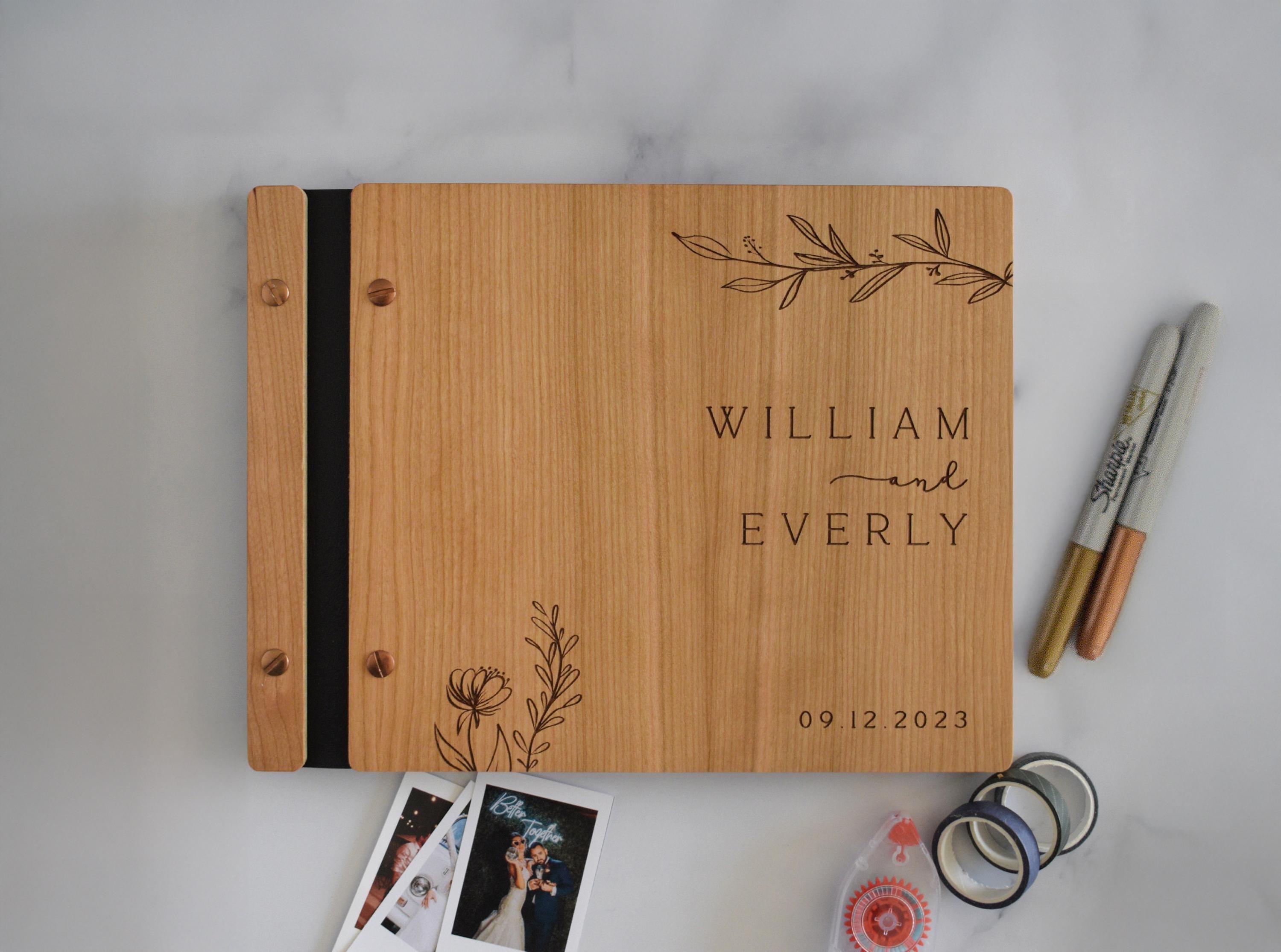 Wooden Wedding Guest Book - Personalized Laser Engraved, Perfect for Photos and Heartfelt Messages, Photobooth, Photo Album, Wedding Album